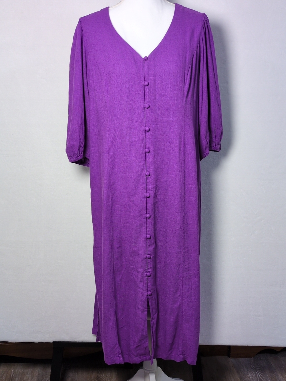 J.Jill Purple Viscose Linen Button Front Midi Dress - Large Petite / LP